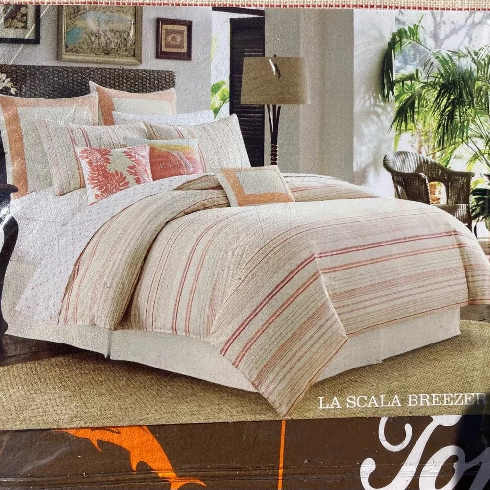 Tommy Bahama Home Duvet Cover La Scala Breezer Papaya 92” L x 107” W Cotton New